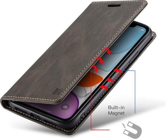 AutSpace - Etui iPhone 11 Pro Max - Etui portefeuille - Fermeture magnétique - avec protection RFID - Marron