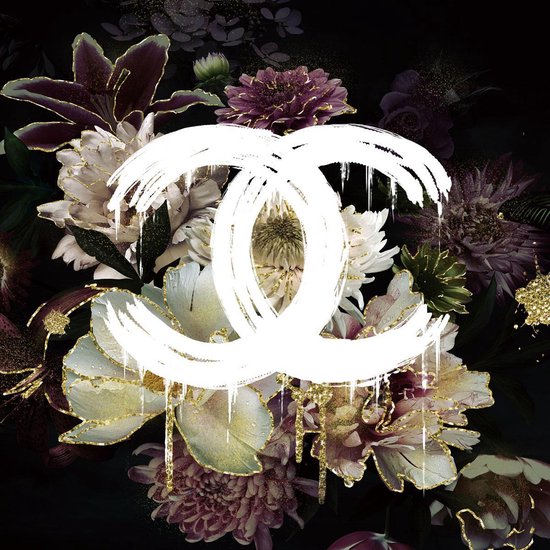 80 x 80 cm - Peinture sur verre - Logo Chanel - Fleurs - Peinture photo art  - Tirage... | bol