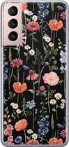 Samsung Galaxy S21 hoesje siliconen - Dark flowers - Soft Case Telefoonhoesje - Print / Illustratie - Goud