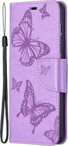 Samsung Galaxy S21 Hoesje - Mobigear - Butterfly Serie - Kunstlederen Bookcase - Paars - Hoesje Geschikt Voor Samsung Galaxy S21