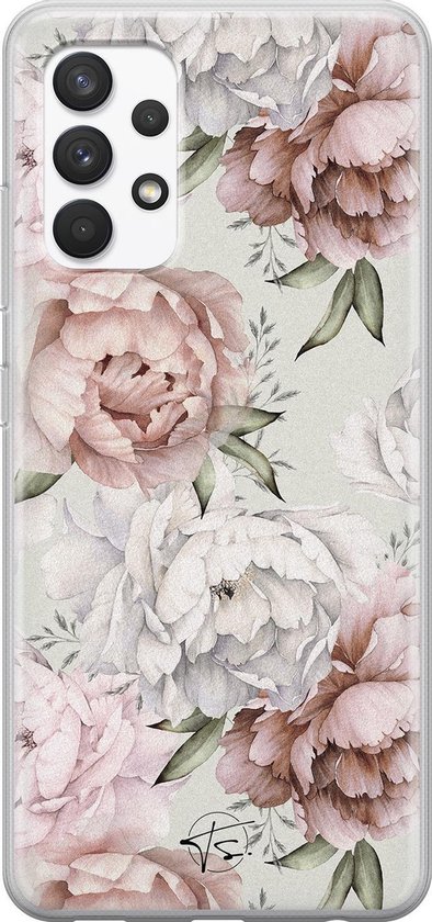 Samsung Galaxy A32 4G siliconen hoesje - Klassieke bloemen - Soft Case Telefoonhoesje - Beige - Bloemen