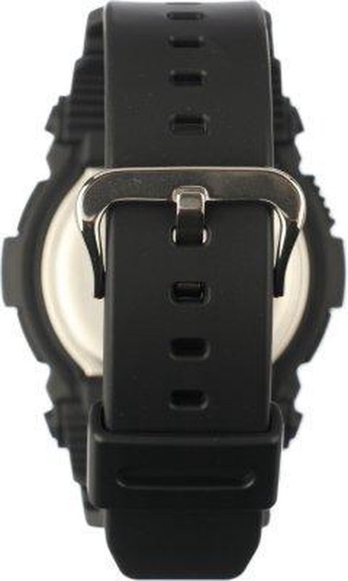 Onderkant van een zwart G-Shock horloge met gesp en band.