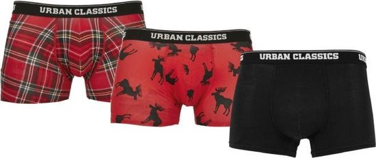 Urban Classics - 3-Pack Red Plaid Boxershorts set - L - Rood/Zwart