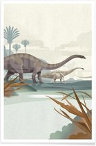 JUNIQE - Poster Diplodocus illustratie -13x18 /Bruin & Ivoor