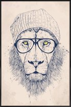 JUNIQE - Poster in kunststof lijst Coole leeuw - tekening -30x45