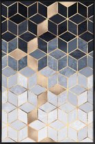 JUNIQE - Poster in kunststof lijst Soft Blue Gradient Cubes -60x90