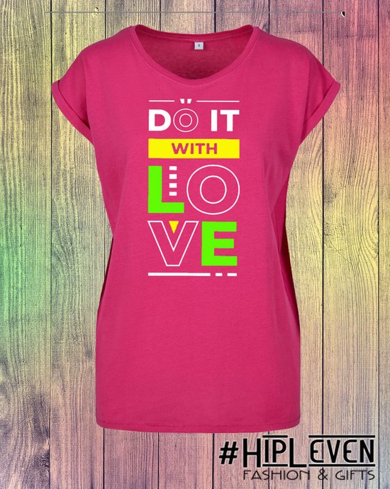 Sportshirt met korte mouw Fuchsia roze "DO IT WITH LOVE" Maat 5XL