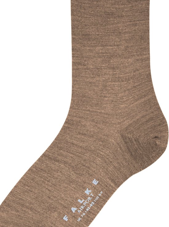 Chaussette Falke Airport marron, de couleur unie avec une texture chinée et l'indication de la marque et de la taille.