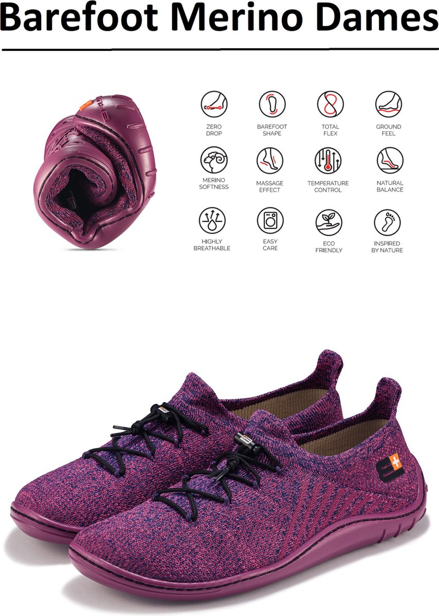 Brubeck Barefoot schoenen met merino wol natuurlijk comfort Fuchsia 40 bol