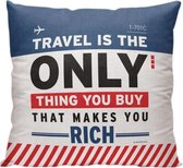 'Travel Is The Only Thing You Buy' - Sierkussen - 40 x 40 cm - Reis Quote - Reizen / Vakantie - Reisliefhebbers - Reizigers - Voor op de bank/bed