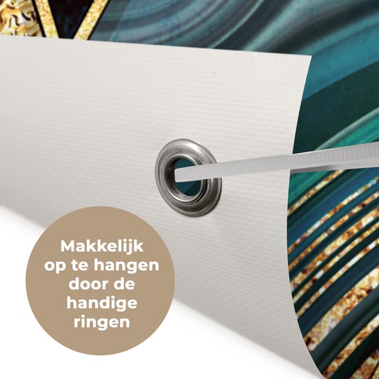 Tuinposter 60x40 cm - Tuindecoratie Marmer - Mozaïek - Goud - Poster voor in de tuin - Buiten decoratie - Schutting tuinschilderij - Tuindoek muurdecoratie - Wanddecoratie balkondoek