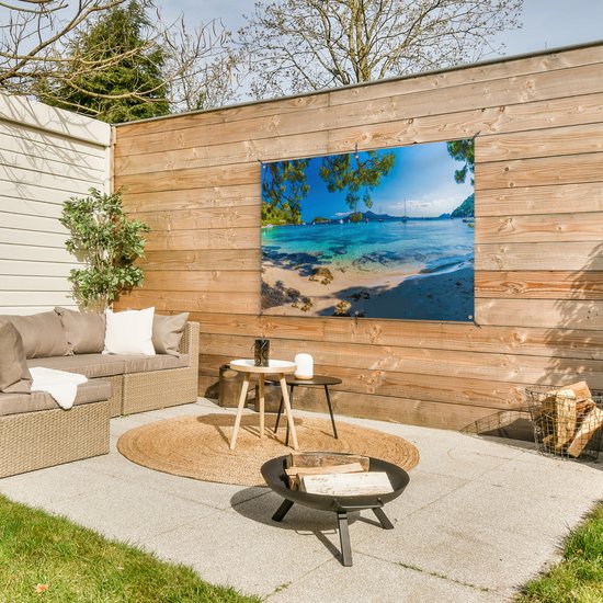 Décoration de jardin plage - Été - Mer - 120x80 cm - Jardin - Décoration clôture - Affiche jardin - Toile clôture - Affiche extérieur - Décoration jardin - Décoration balcon - Peinture jardin
