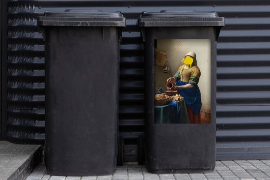 Container sticker Oude meestersKerst illustraties - Het Melkmeisje van oude meester Johannes Vermeer met een gele klodder verf Klikosticker - 40x60 cm - kliko sticker - weerbestendige containersticker - StickerSnake