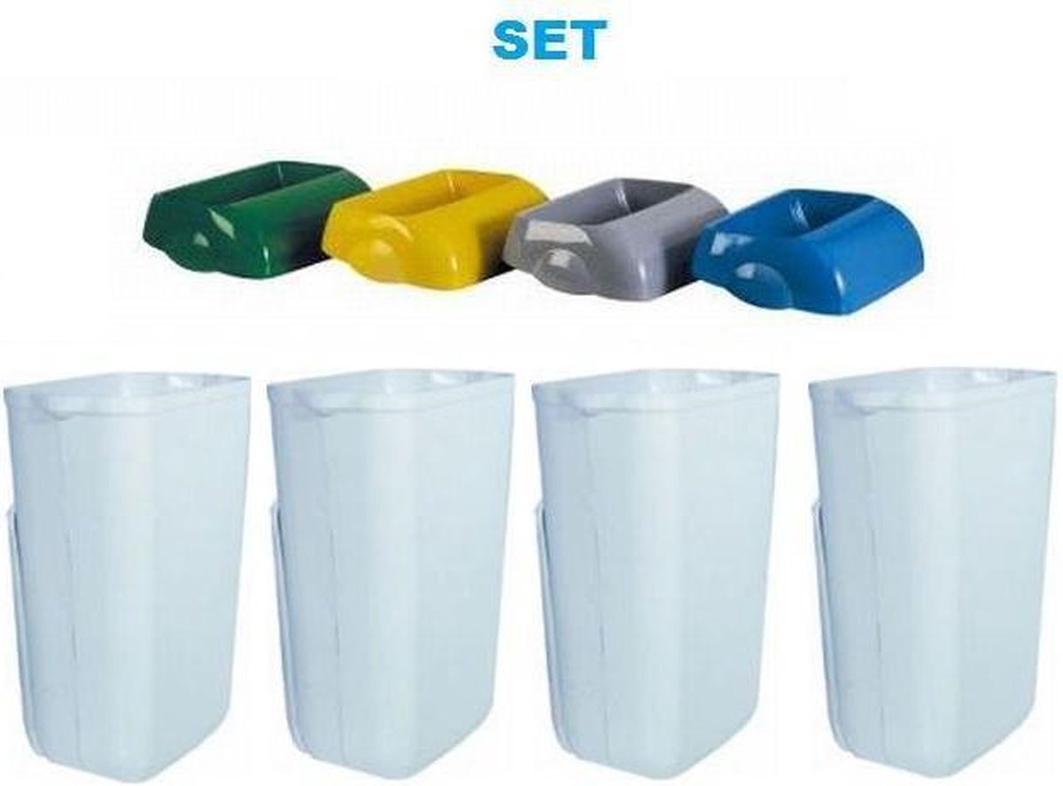 Waste separation SET '' Hidden '' - 4x Marplast waste bin 23L White + 4x Colored lid