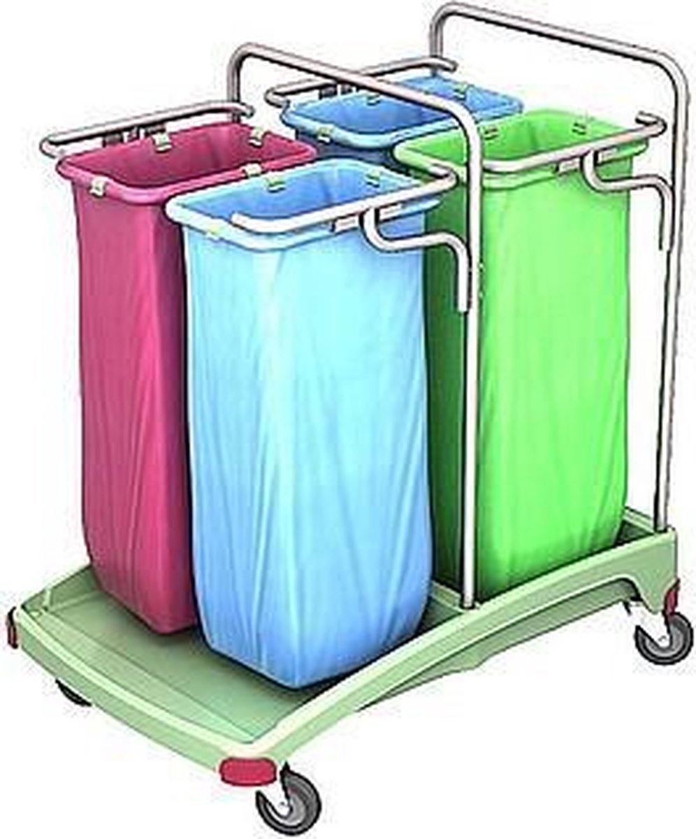 Splast antibacteriële kunststof quadruple afval trolley 4x 70l - rood, blauw, groen