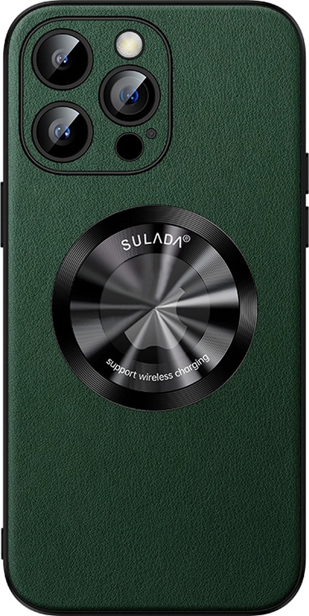 Sulada Soft case Microfiber leer en shockproof en lensbeschermer met magnetische ring voor de iPhone 13 Pro Max Groen