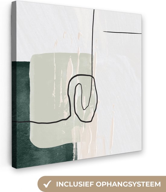 Canvas Schilderij Abstract - Kunst - Groen - Wit - Verf - 20x20 cm - Wanddecoratie