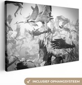 Canvas Schilderij Kraanvogel - Zwart wit - Dieren - Vogels - 120x80 cm - Wanddecoratie