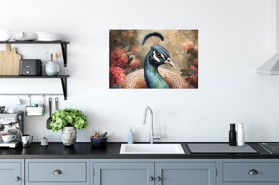 Affiche Paon - Vogel - Fleurs - Plantes - Plumes de Paon - 60x40 cm