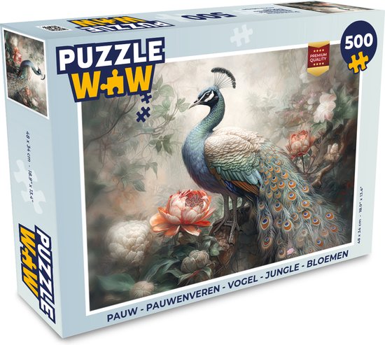 Puzzle Paon - Plumes de Paon - Vogel - Jungle - Fleurs - Puzzle - Puzzle  500 pièces | bol.com