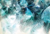Fotobehang - Vlies Behang - Turquoise Bladeren - 368 x 254 cm