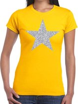 Zilveren ster glitter t-shirt geel dames M