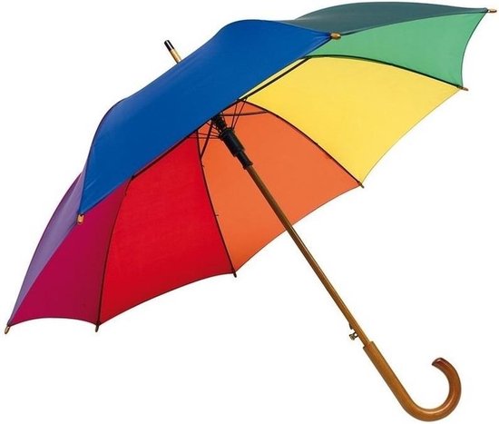Blijven Uitvoerbaar Landelijk Regenboog paraplu met houten handvat 103 cm | bol.com