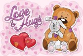 Fotobehang - Vlies Behang - Teddybeer en Knuffelkonijn - Love & Hugs - Kinderbehang - 416 x 290 cm