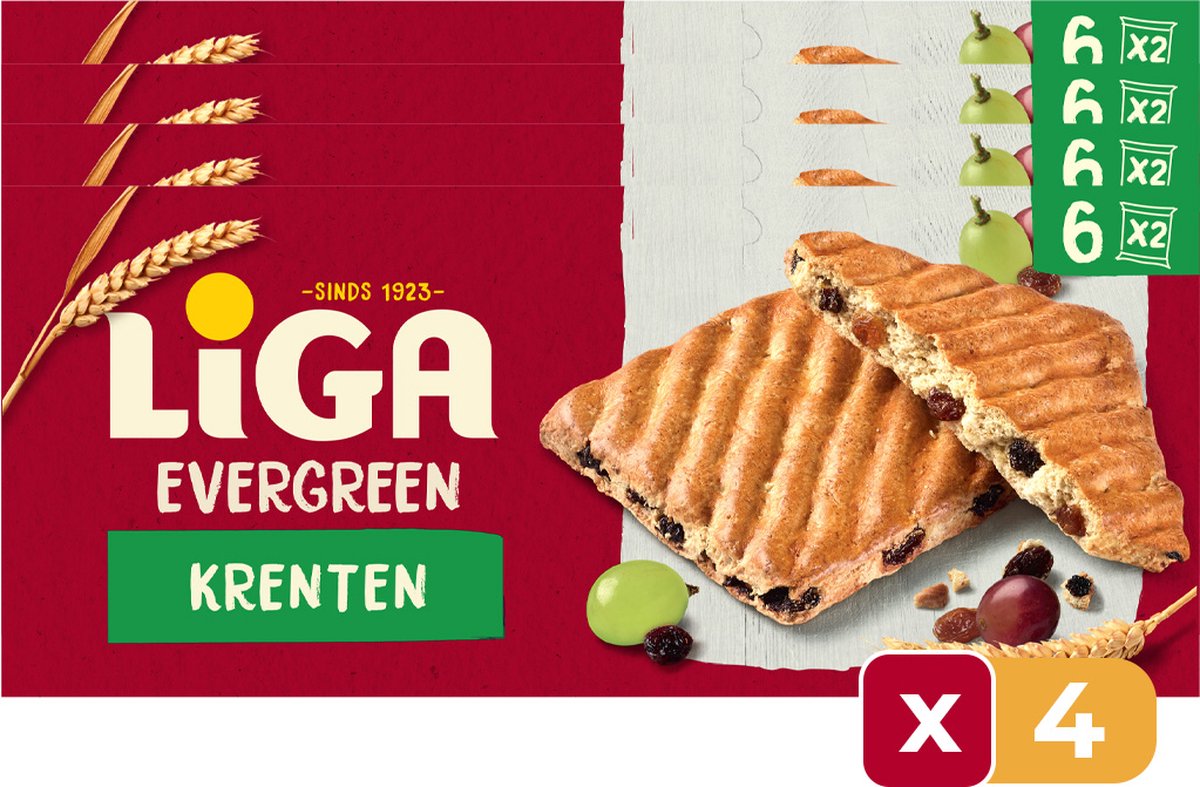 LiGA Evergreen koekjes Krenten 225g - 4 Stuks - Koek - Tussendoor - Voordeelverpakking