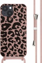 iPhone 14 Hoesje Met Koord - iMoshion Siliconen design hoesje met koord - Roze / Animal Pink