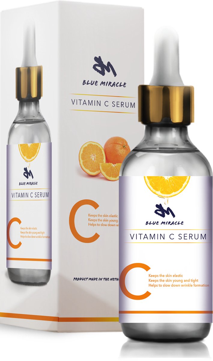 Blue Miracle Vitamine C Serum 30 ml | Serum met Vitamine B - Vitamine B3 - Hyaluronzuur | Anti-Rimpel Serum - Vegan Vitamineserum | Gezichtsverzorging Vrouwen | Gezichtsverzorging Mannen