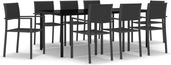 vidaXL Ensemble de jardin 9 pièces Noir - Ensemble de jardin - Ensembles de jardin - Ensemble de salle à manger - Ensemble de meubles de jardin