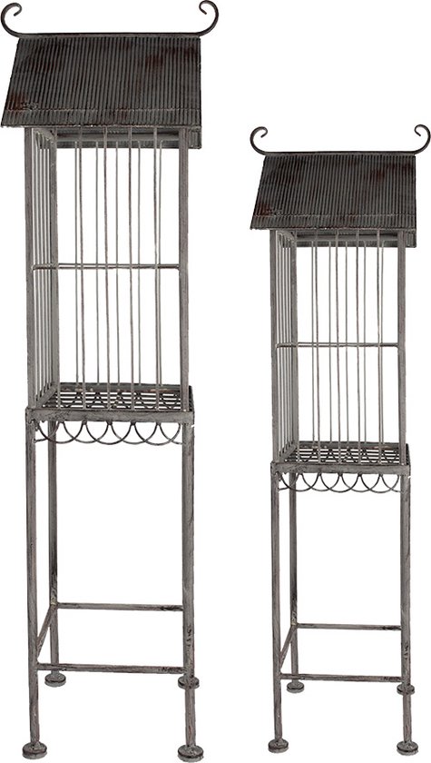 Clayre & Eef Vogelkooi Decoratie Set van 2 Grijs Metaal Vogelkooi voor Binnen