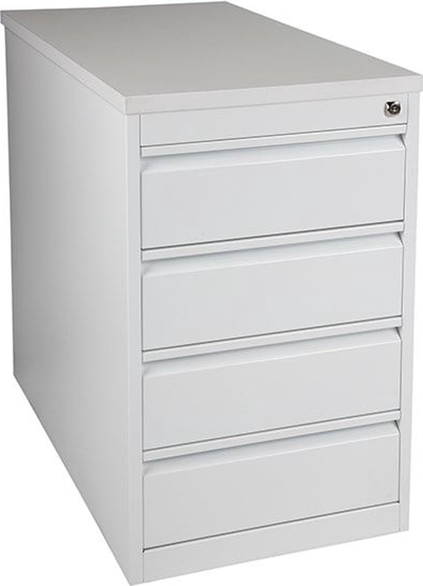 Praktische standcontainer 4 lades diep 60CM kleur Wit (RAL9010) topblad Lichtgrijs