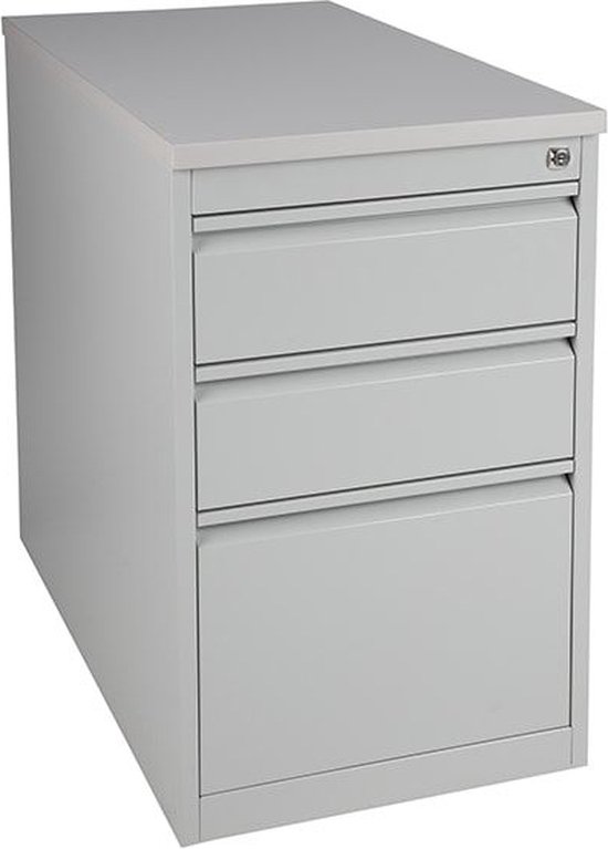 ABC Kantoormeubelen praktische standcontainer 3 lades diep 80cm kleur aluminium (ral9006) topblad wit