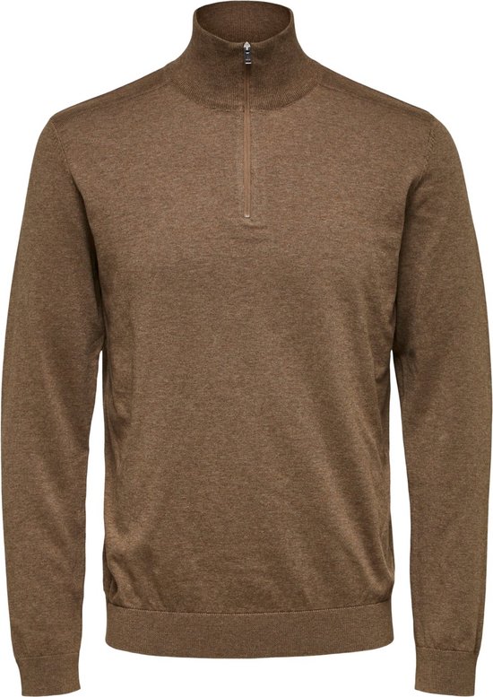 Selected - Heren Sweaters Berg Half Zip Cardigan Teak - Bruin - Maat XXL