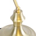 Gros plan du pied doré et de la tige courbée d'une lampe de bureau.