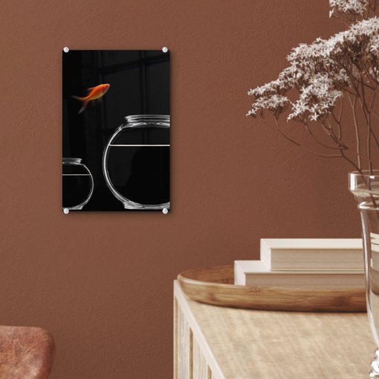 MuchoWow® Peinture sur verre 20x30 cm - Peinture sur verre acrylique - Poisson rouge - Fishbowl - Zwart - Photo sur verre - Peintures