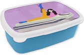 Broodtrommel Blauw - Lunchbox - Brooddoos - Vrouw - Vintage - Pastel - 18x12x6 cm - Kinderen - Jongen