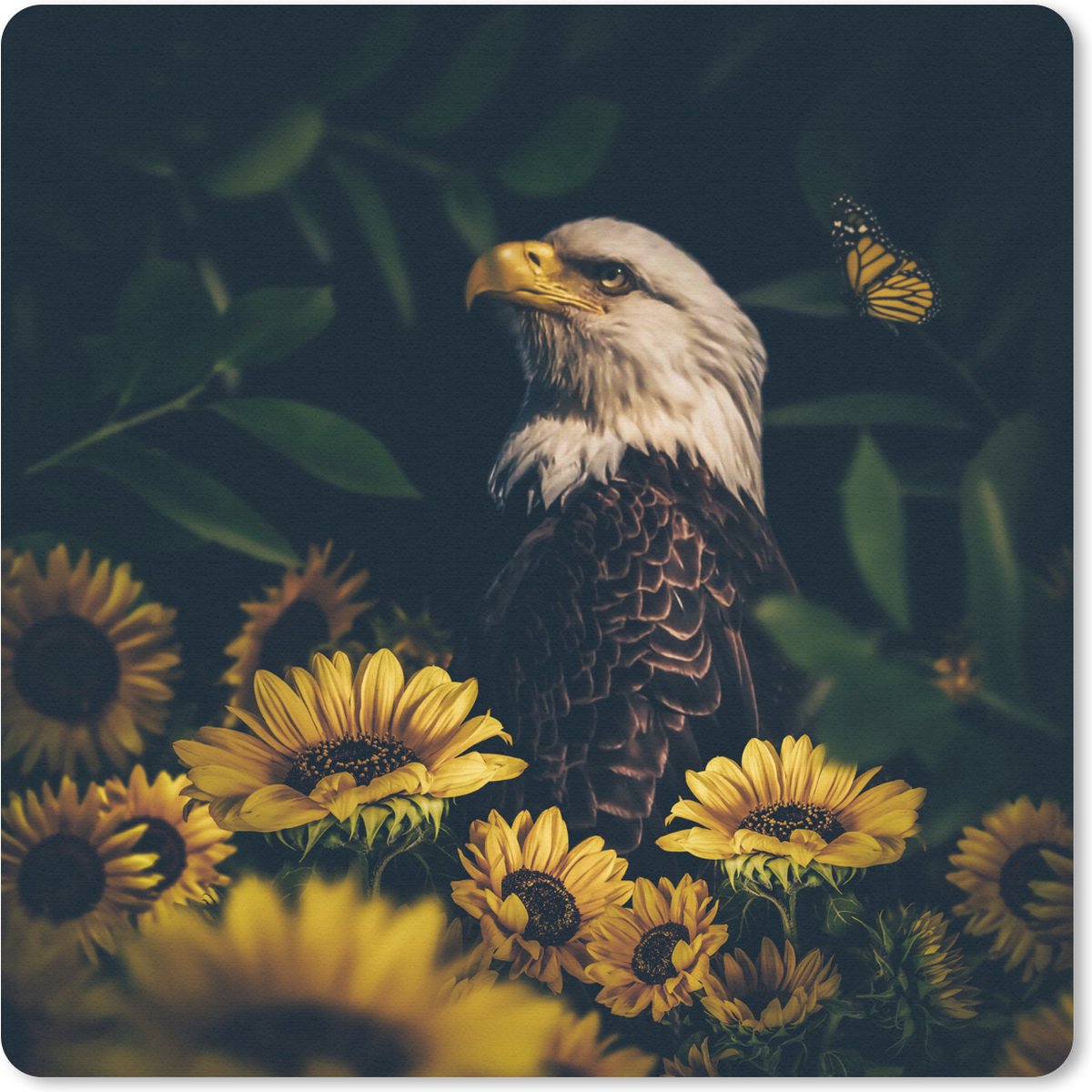 Muismat 30x30 cm - Mousepad Adelaar - Geel - Bloemen - Botanisch - Muismatten