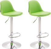 Barkruk Ariana - Set van 2 - Groen - Chroom - 4-Poots Onderstel - Modern Design - Rugleuning - Voetensteun - Voor Keuken en Bar - Gestoffeerde Zitting - Imitatie Leder