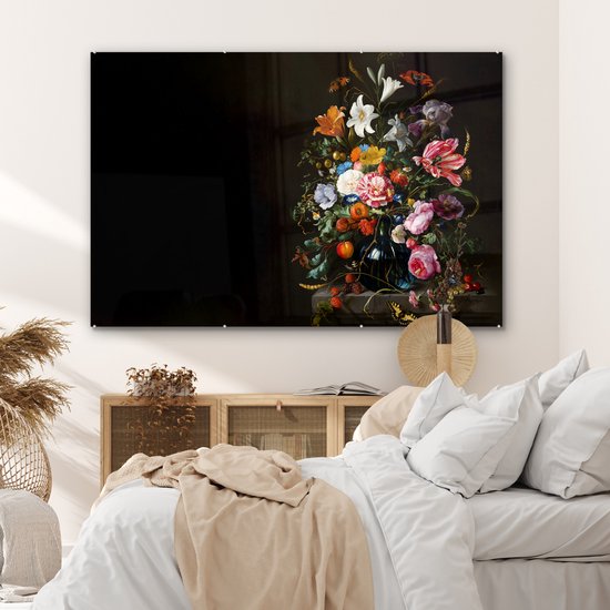 MuchoWow® Glasschilderij 150x100 cm - Schilderij acrylglas - Oude meesters - Kunst - Vaas met bloemen - Jan Davidsz de Heem - Foto op glas - Schilderijen