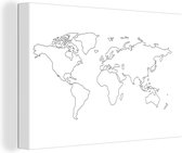 Canvas Wereldkaart - 120x80 - Wanddecoratie Wereldkaart - Simpel - Zwart - Wit