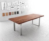 Eettafel Edge acacia bruin 220x100 XL edelstaal smal Live-Edge