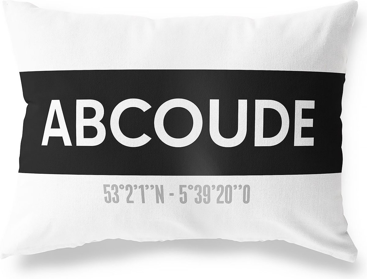 Tuinkussen ABCOUDE - UTRECHT met coördinaten - Buitenkussen - Bootkussen - Weerbestendig - Jouw Plaats - Studio216 - Modern - Zwart-Wit - 50x30cm