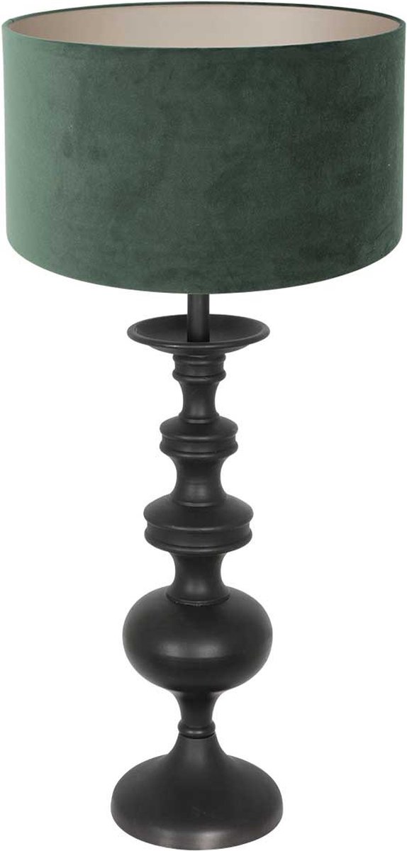 Houten tafellamp Lyons met kap | 1 lichts | groen / zwart | hout / stof | Ø 40 cm | 68 cm hoog | dimbaar | modern / sfeervol design