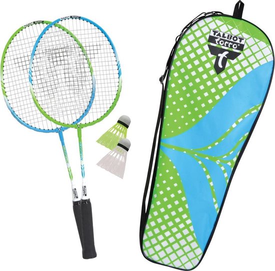 Talbot-Torro Kinder Badminton-Set 2-Attacker Junior, 2 verkürzte Schläger 53cm, 2 Federbälle, in wertiger Tasche, 449410