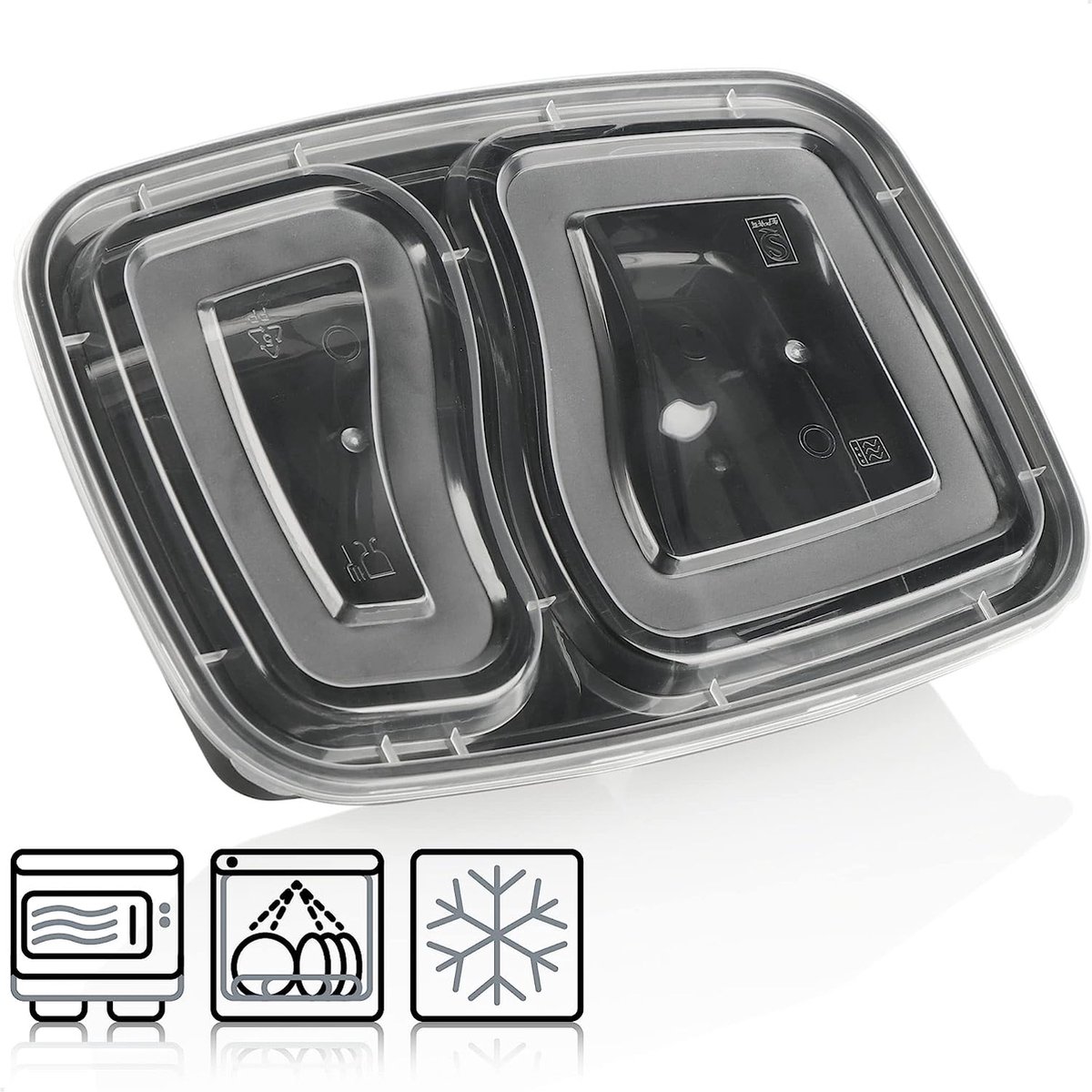 10x opbergkom met deksel - meal prep container - foodbox 2 compartimenten - fresh opbergdoos (10 stuks - zwart - 2 delen)