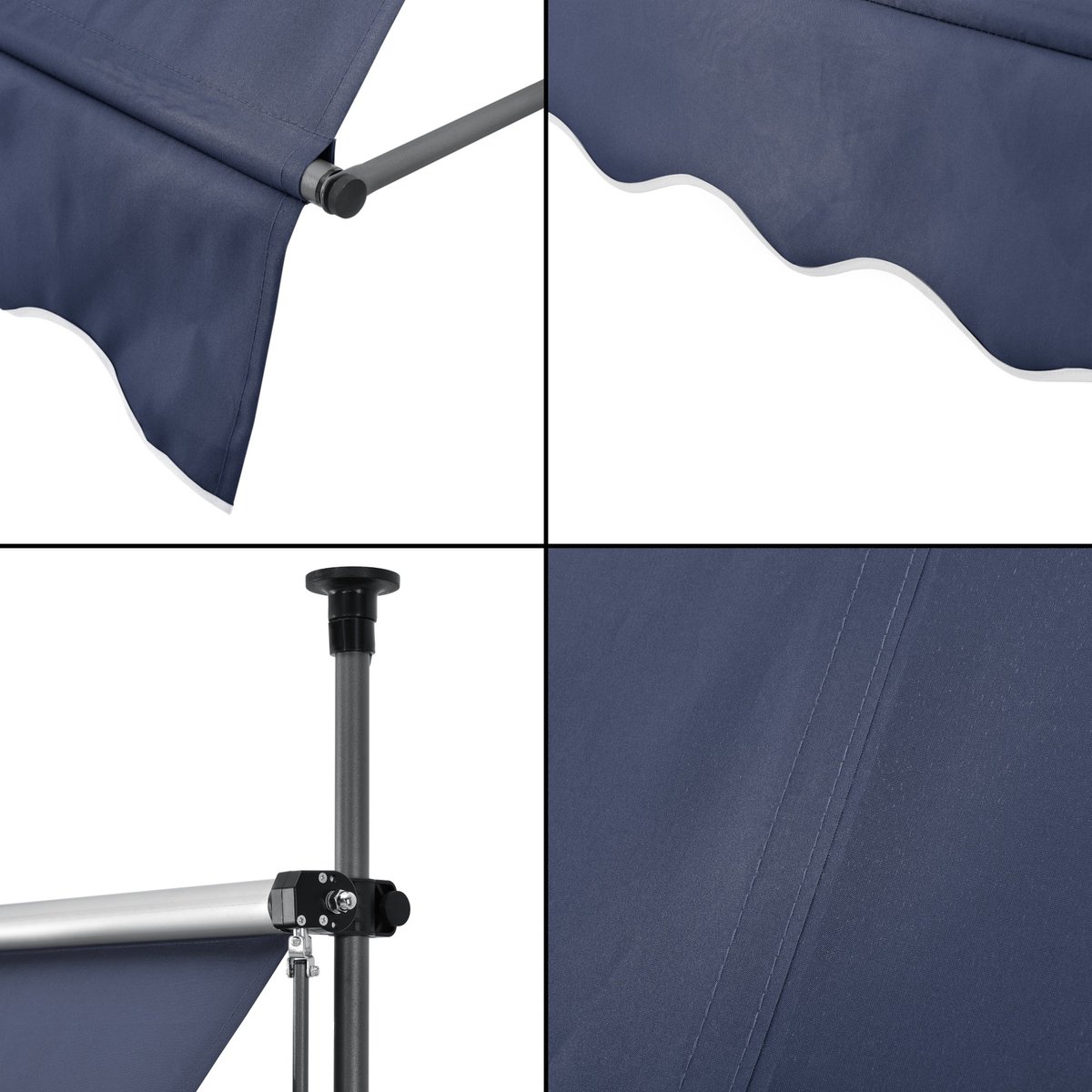 Klemluifel Randal - Uitschuifbare Luifel - Donkerblauw - 350x120 cm - Staal en Stof - Waterafstotend - UV Bescherming