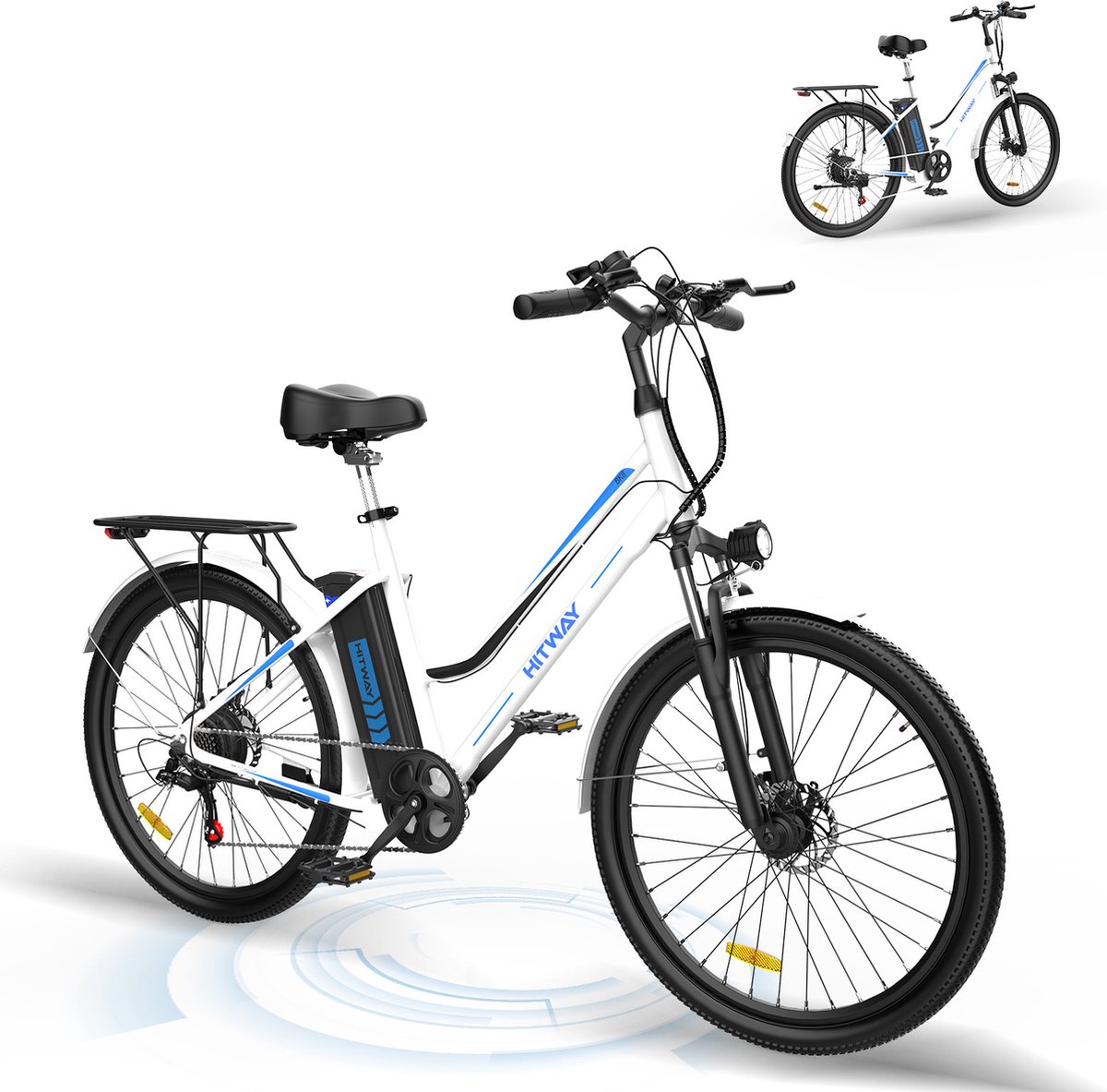 Hitway E-Bike Elektrische - BK8 - 250W Motor - 1,2Ah - 26 Inch - Shimano 7 versnellingen - Wit